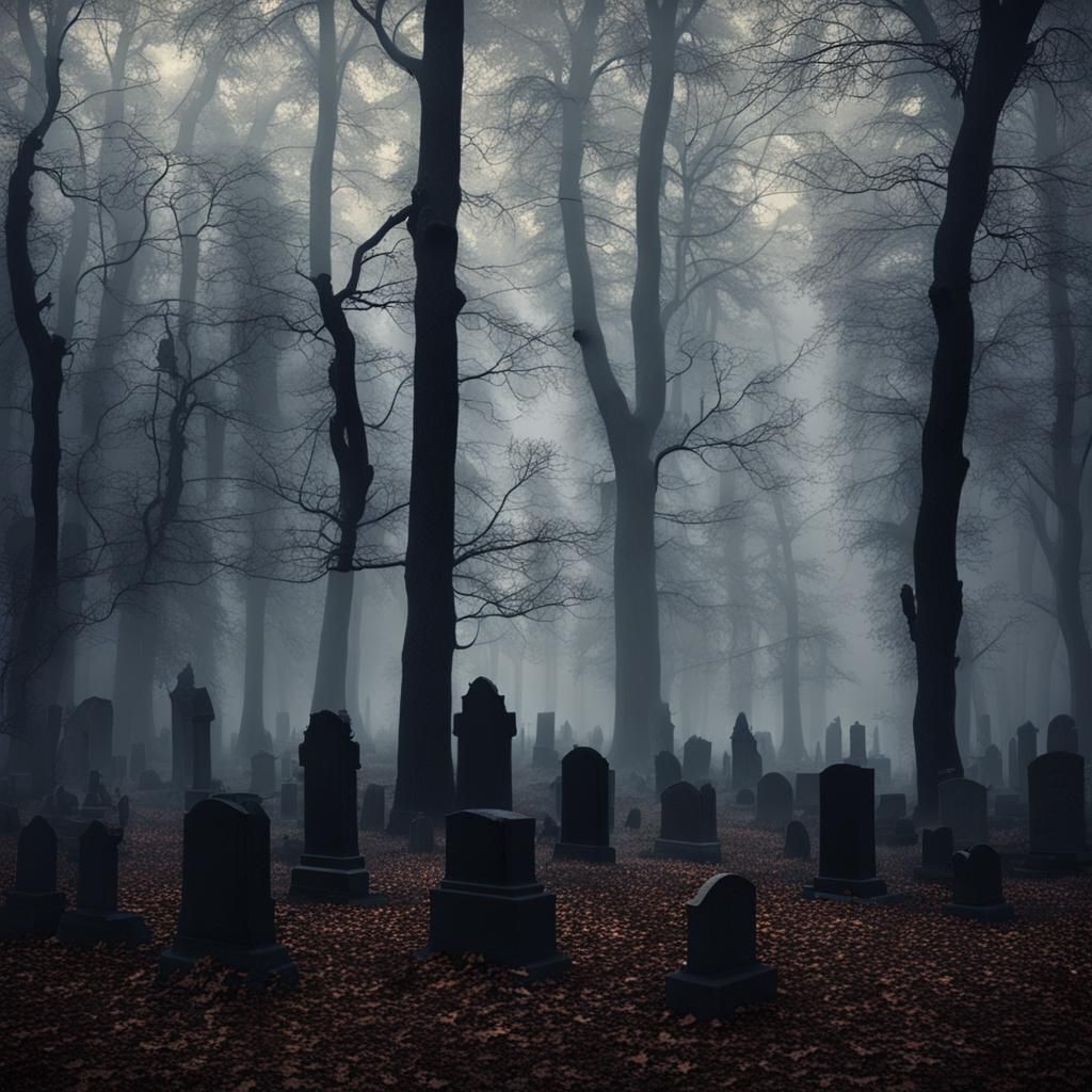 Haunted Woods with Mist and Shadowy Spirits