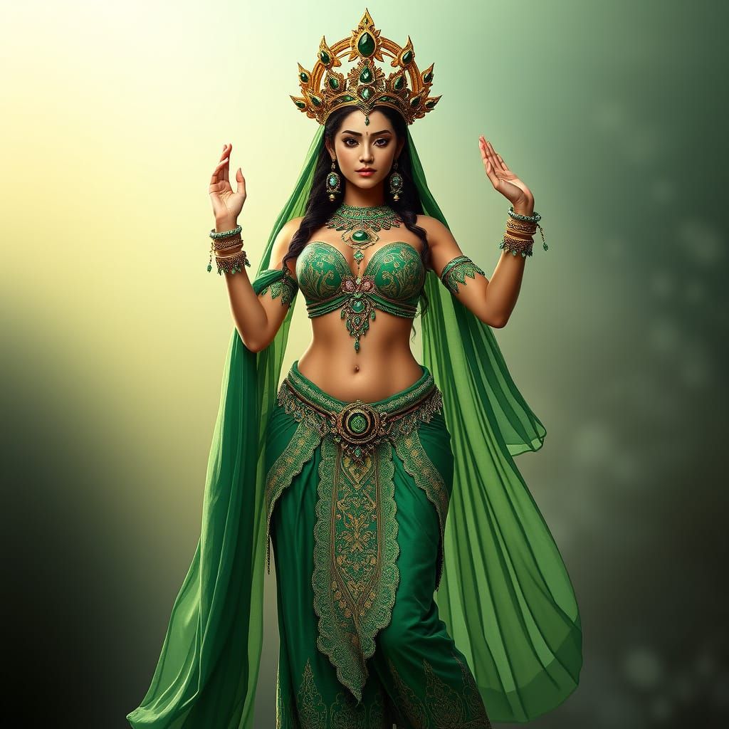 Regal Goddess in Emerald Harem Attire