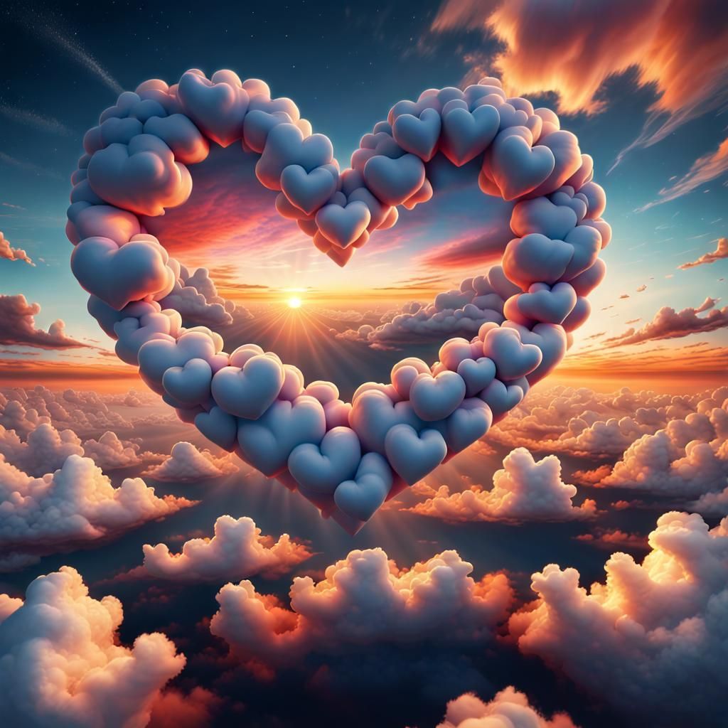 Heart-Shaped Clouds at Sunset: Digital Matte Painting