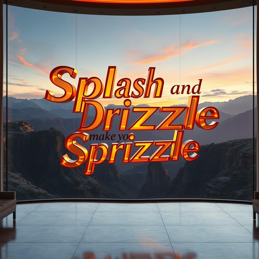 3D Letters Reflecting Sunset over Rugged Landscape