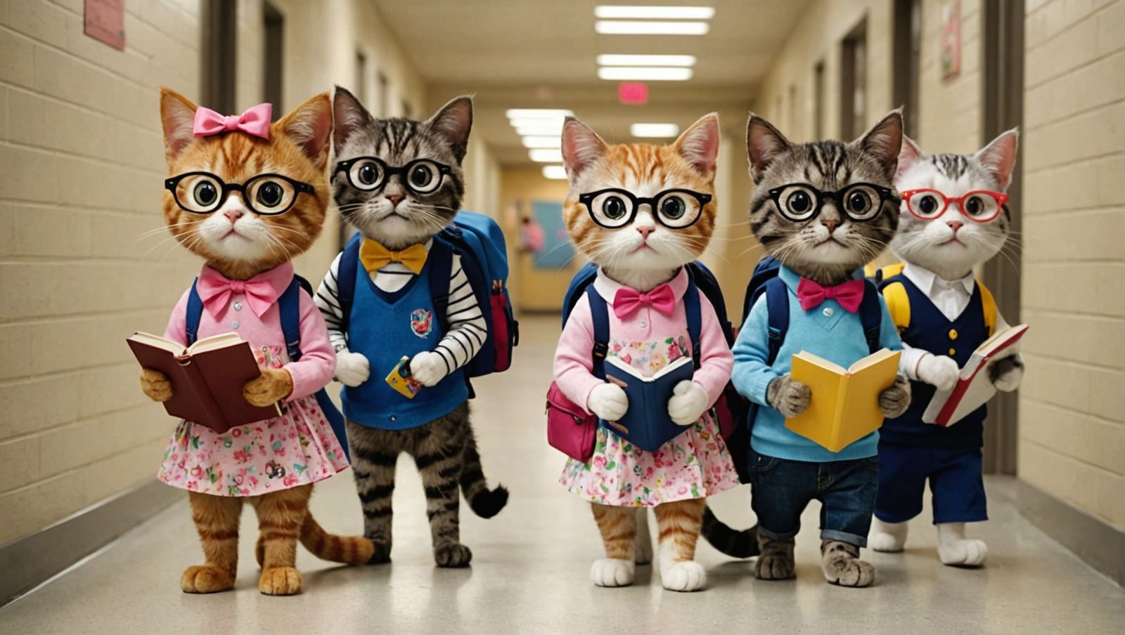 Cats' Back to School Day in Digital Art