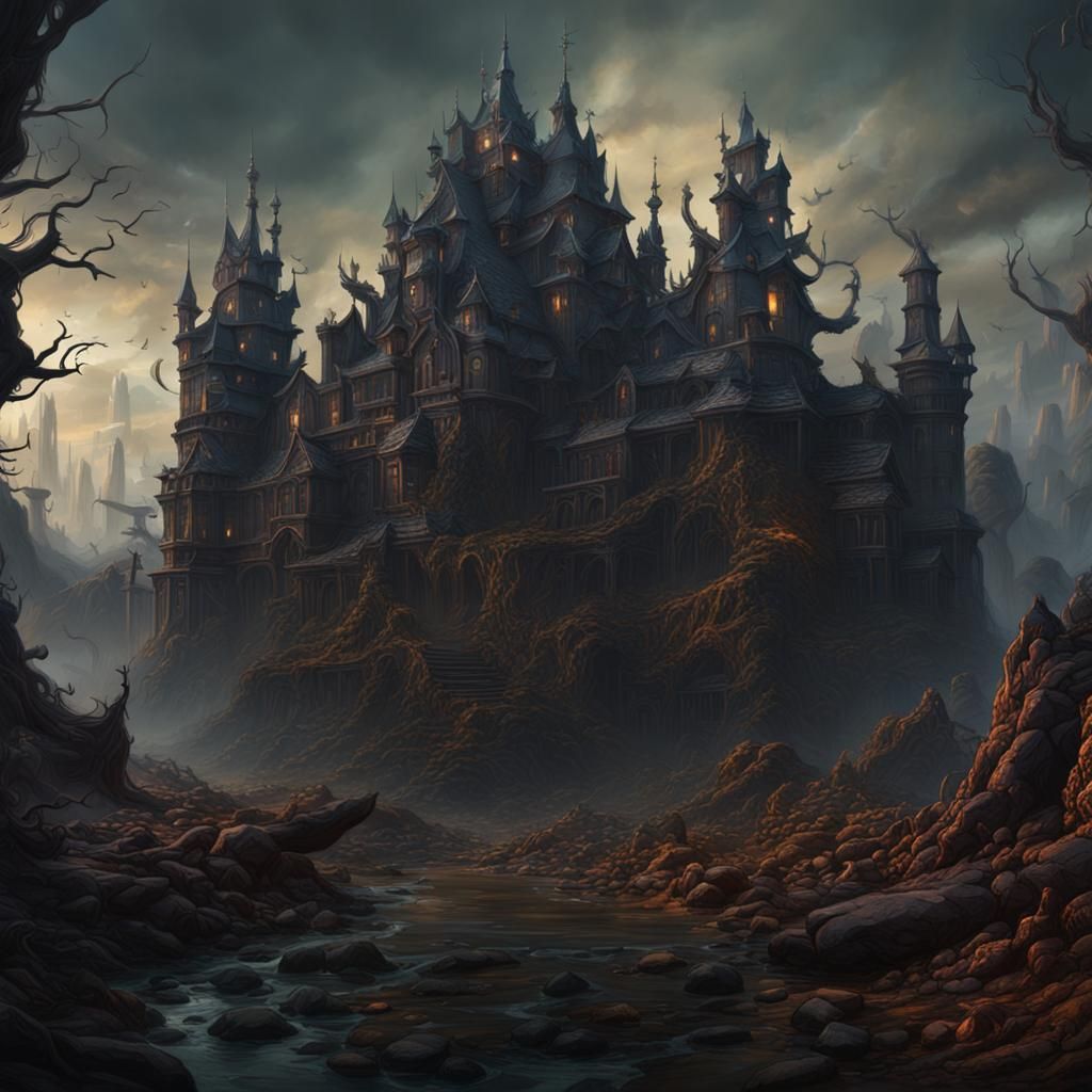 Fantastical Stygian Horror in Detailed Matte Painting