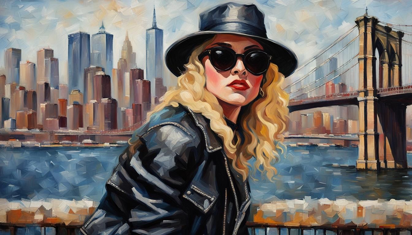 Madonna as Oil Painting with Brooklyn Bridge