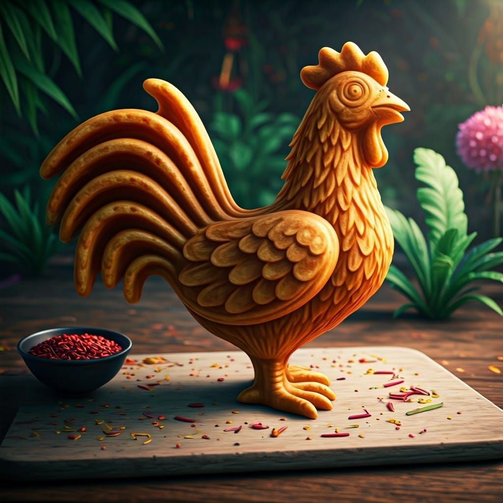 Golden Cockerel Waffle in Whimsical Fantasy Setting