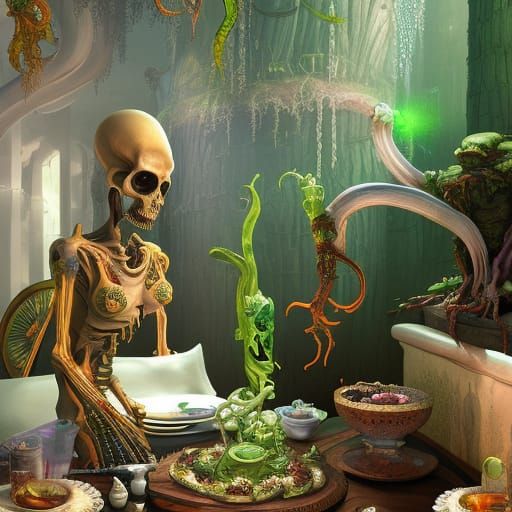 Psychedelic Zombie Fantasy Art: Detailed Skeletons and Ghost...