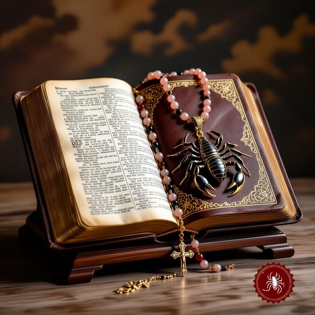 Ornate Bible with Rosary as Hyperrealistic Illustration