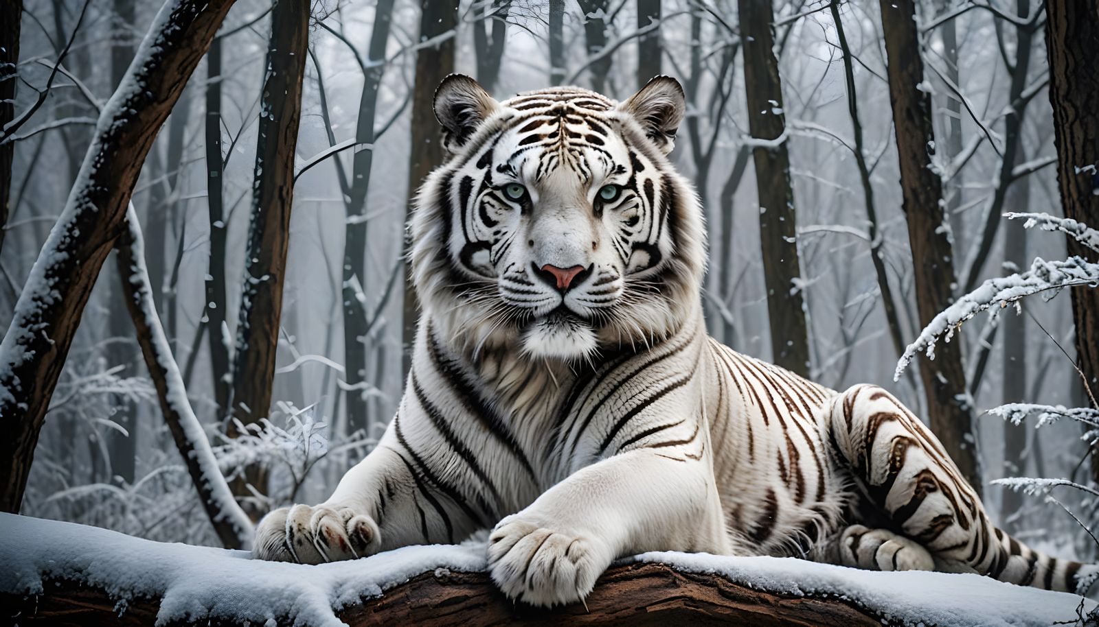 Majestic White Tiger in Frozen Forest