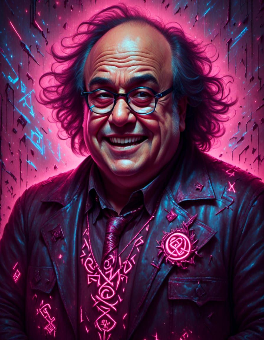 Danny Devito Surrounded by Glowing Mystical Runes