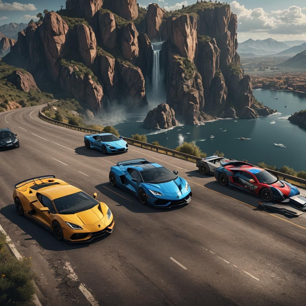 Luxury Sports Cars in Thunderstorm: Matte Painting