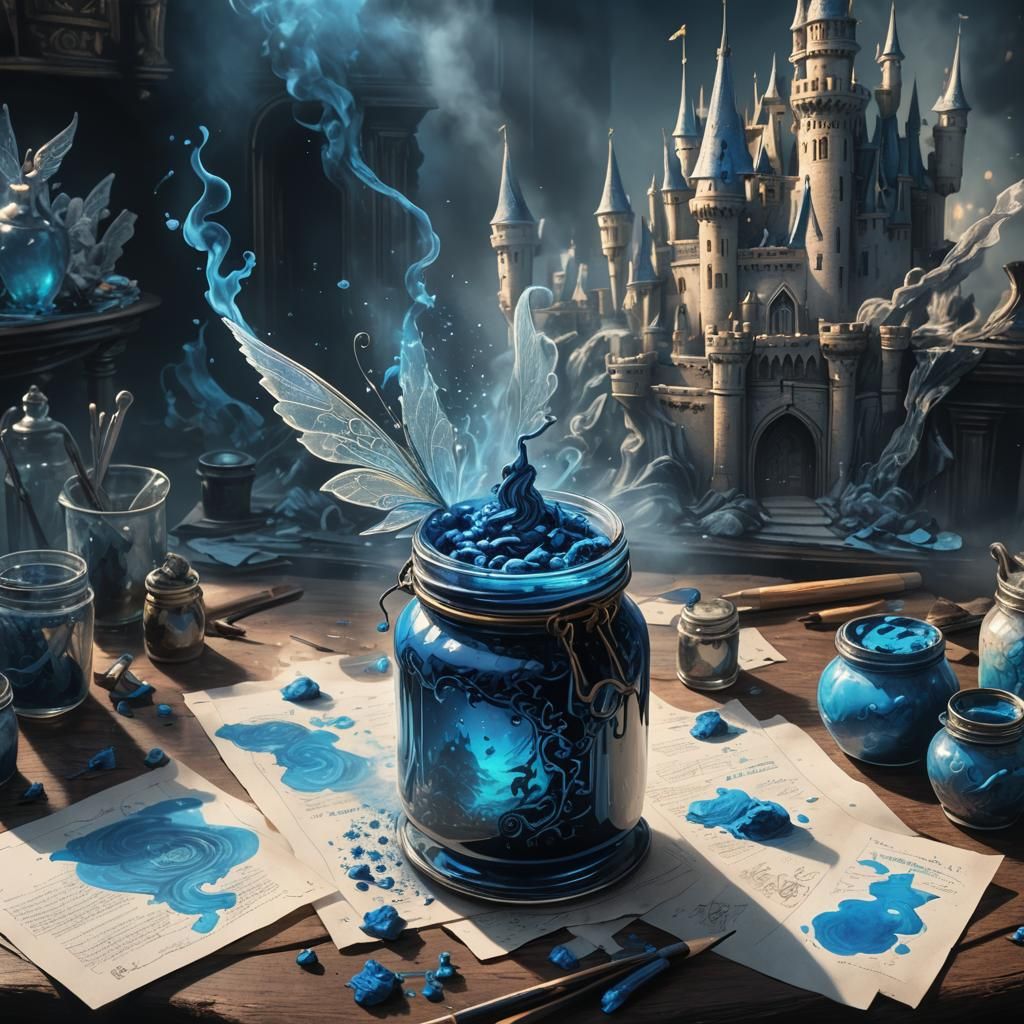 Vibrant Ink-Infused Castle Scene in Cinematic Style