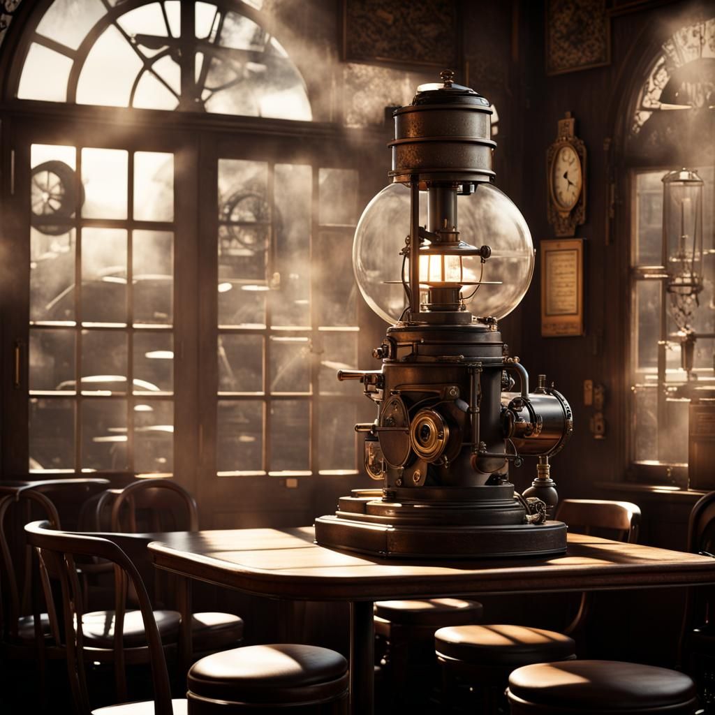 Steampunk Cafe in Morning Sunlight