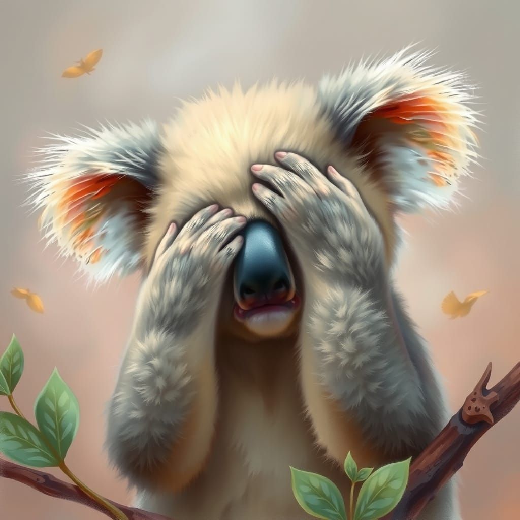 Cute Koala Expressed Discontent in Hyper-Realistic Oil and A...
