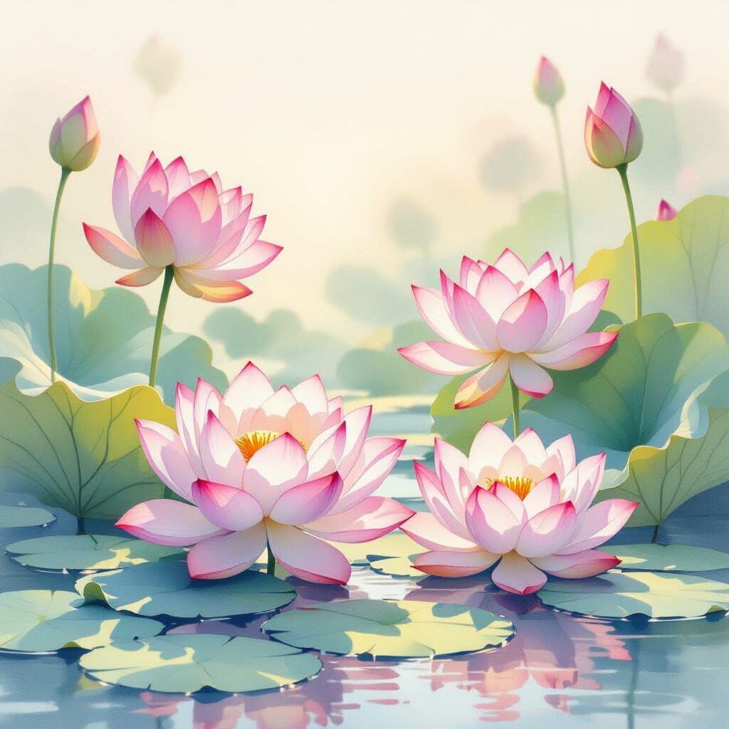 Birthday Card with Lotus Flowers in Morning Sunlight