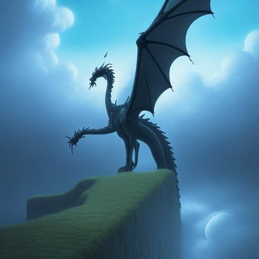Dragon in Beksiński and Ghibli Anime Style