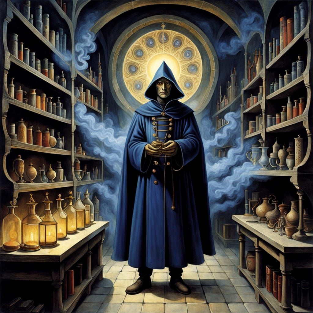 Mystical Alchemist in a Glowing Laboratory