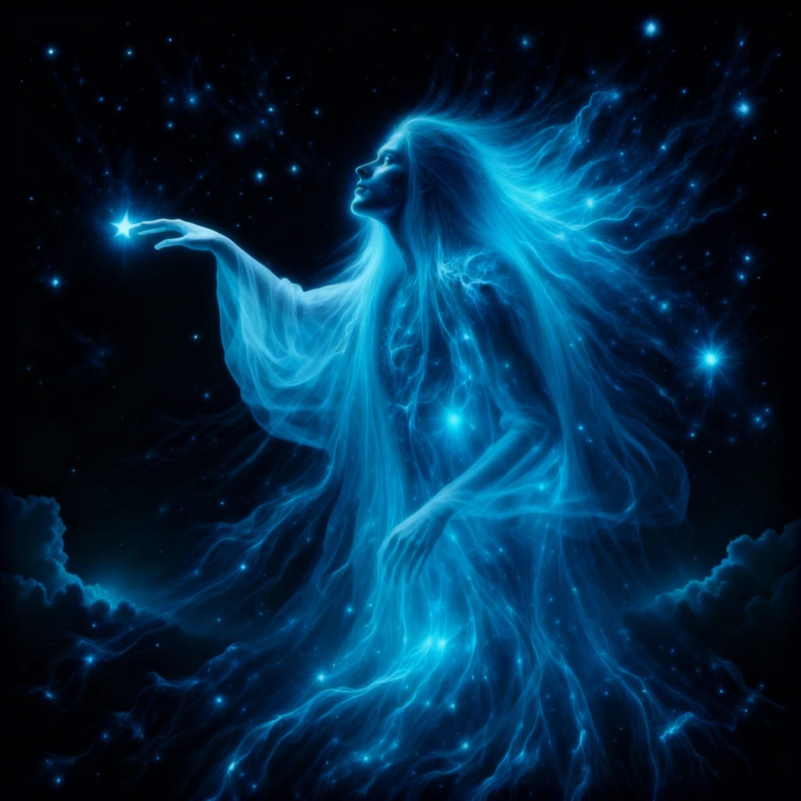 Ghostly Figure Gazing at Starry Cosmos