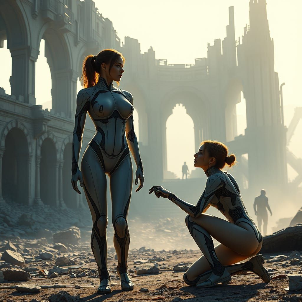 Alien City Ruins: Biomechanical Solace in Pale Light