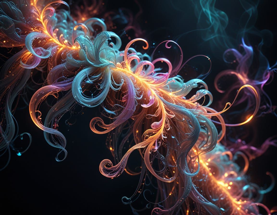 Surreal Glowing Light in Darkness: Neon Tendrils