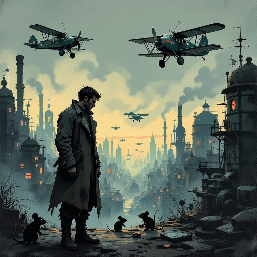 Surreal Industrial City Sacrifice in Expressionist Style