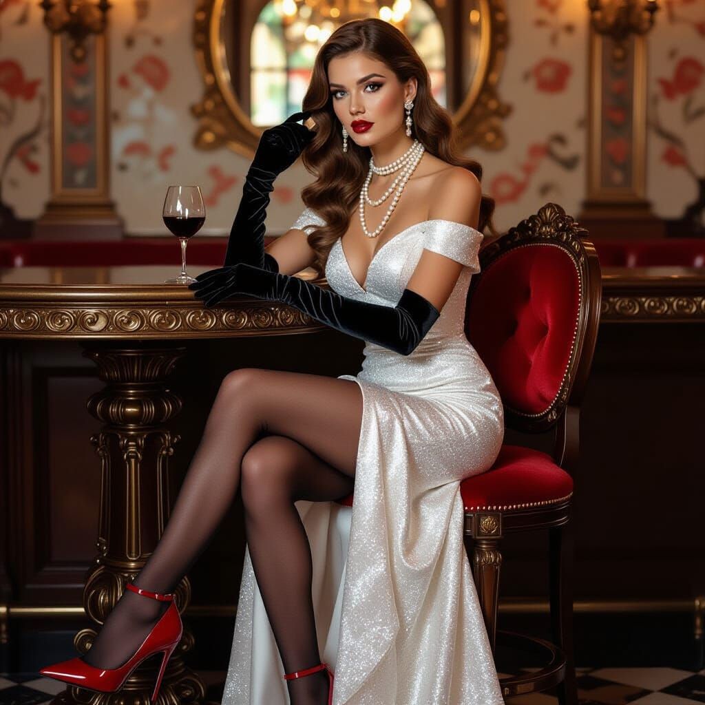 Elegant Woman at Ornate Table, Art Nouveau Style