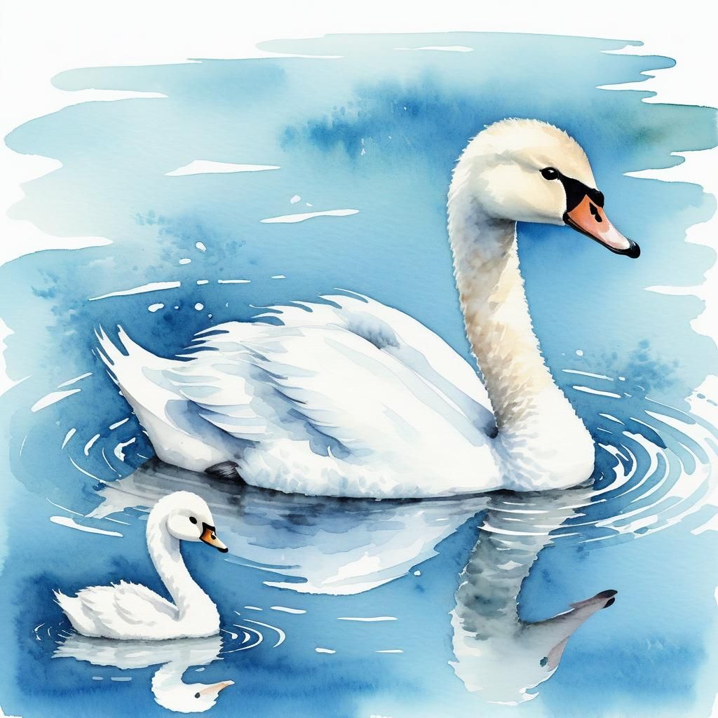 Cute Baby Swan Watercolor Painting