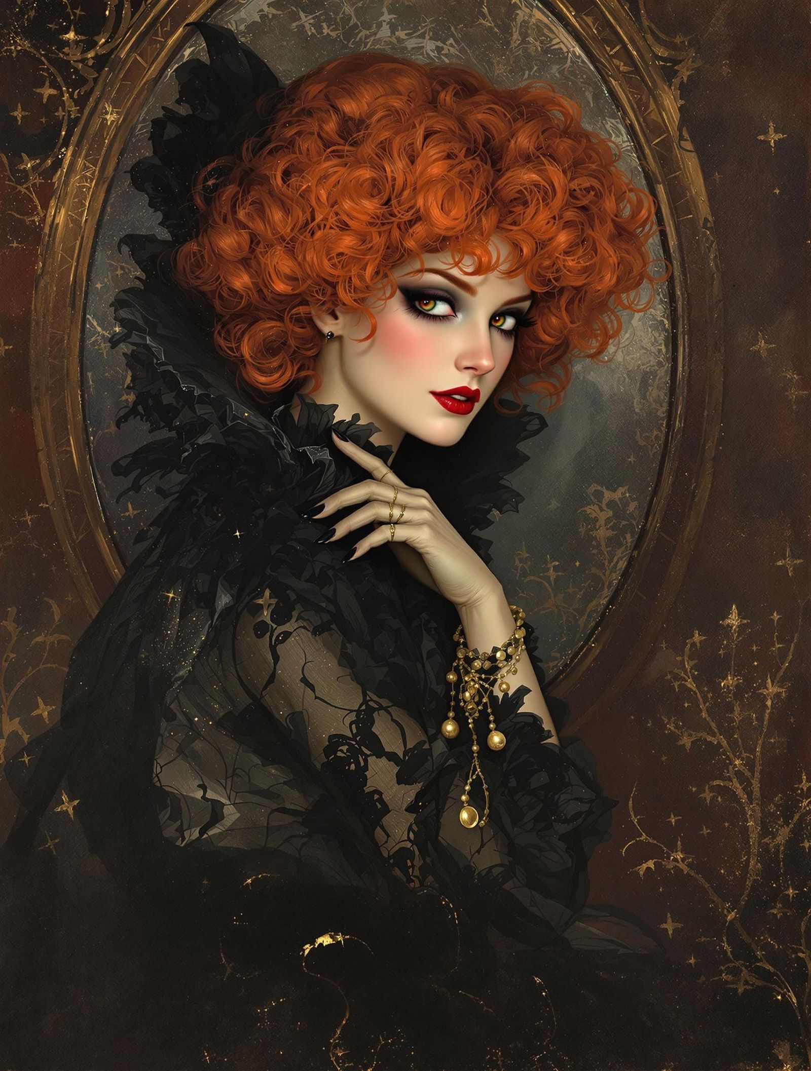 Ethereal Victorian Vampire in Dreamy Light Gold and Crimson