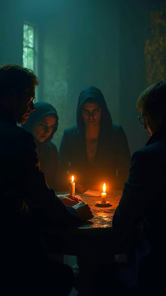 Secretive Midnight Meeting in Dimly Lit Room