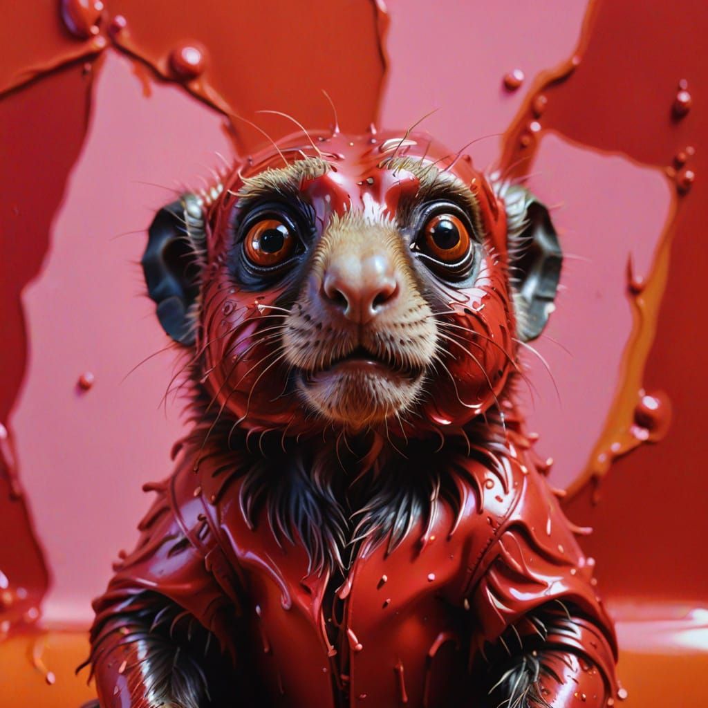 Surreal Marmoset in Leather and Plastic, Oil Painting