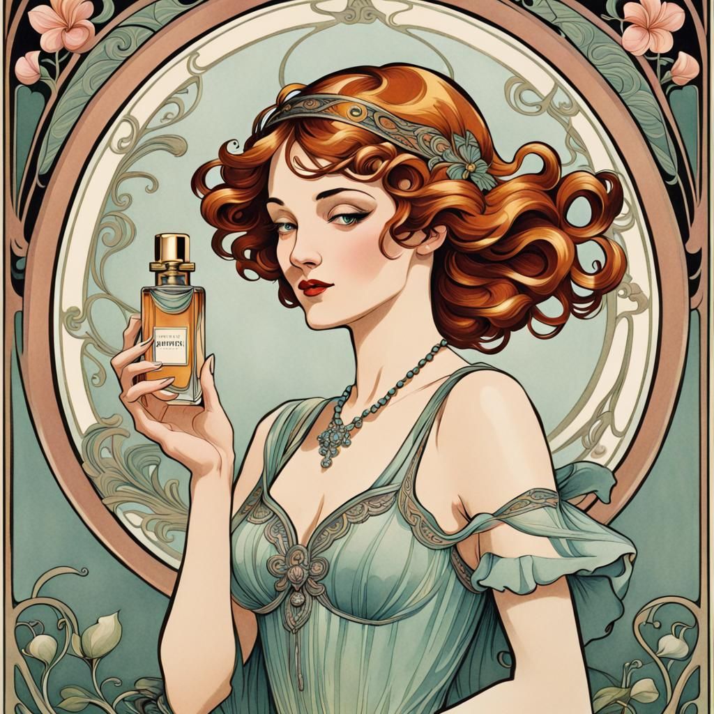 Perfume Ad in Art Nouveau Style