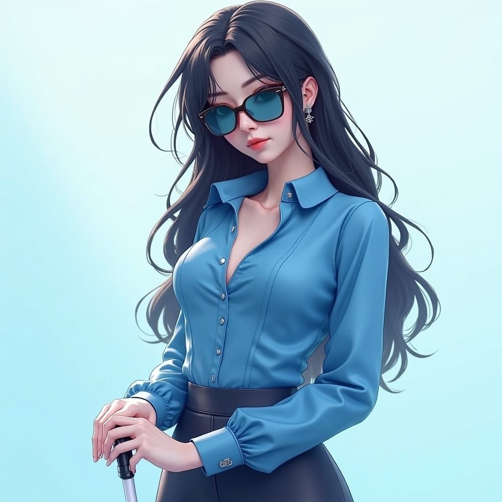 Breathtaking Blind Woman in 3D Anime Style