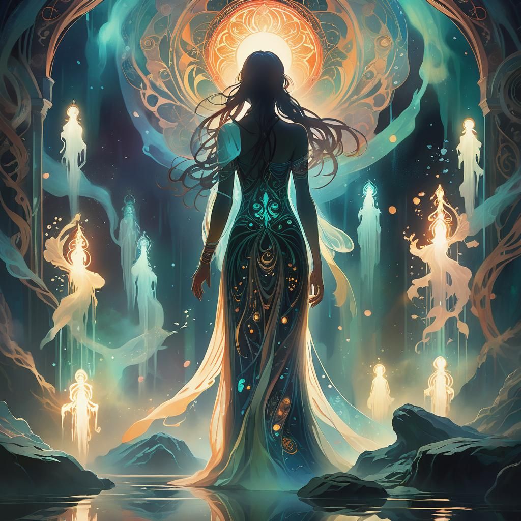 Ancestral Spirits in a Mystical Realm: Art Nouveau Style