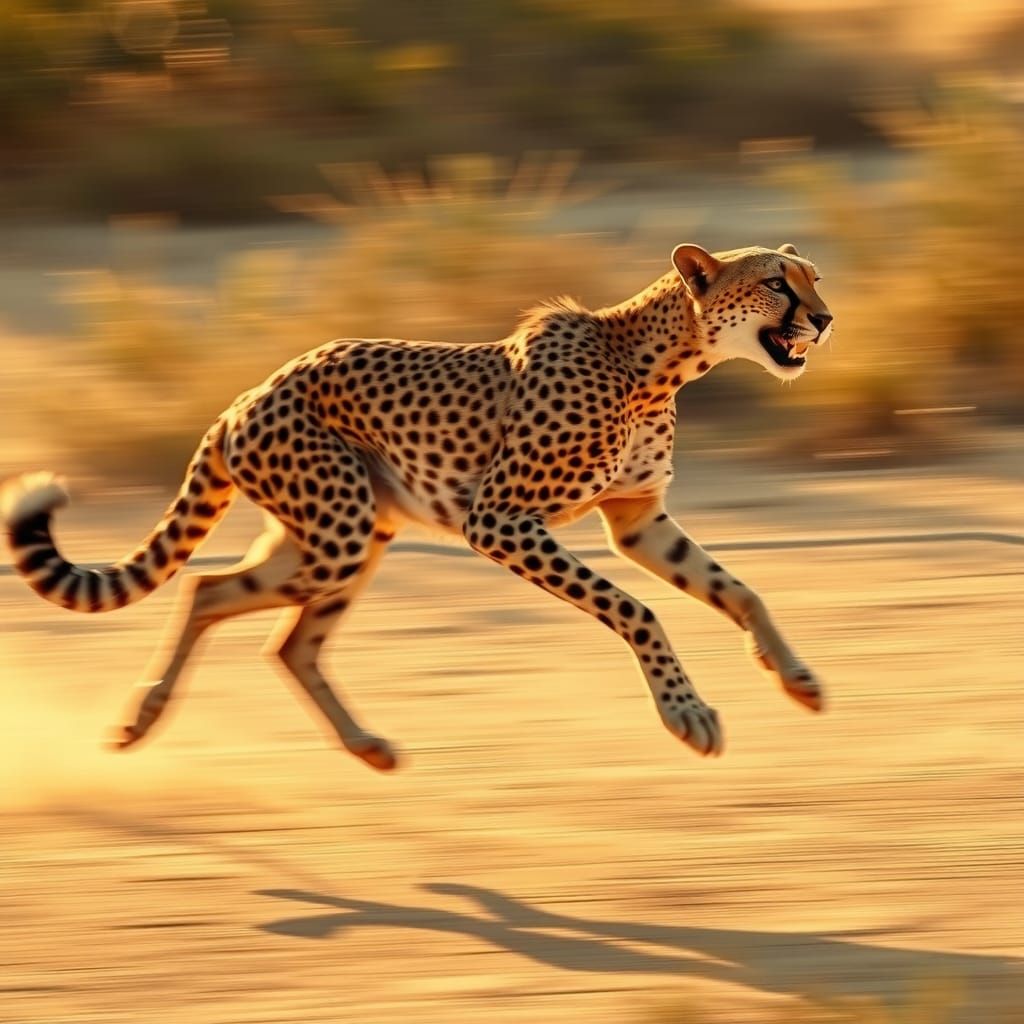 Cheetah Running: Multiple Exposure, Dynamic Savannah