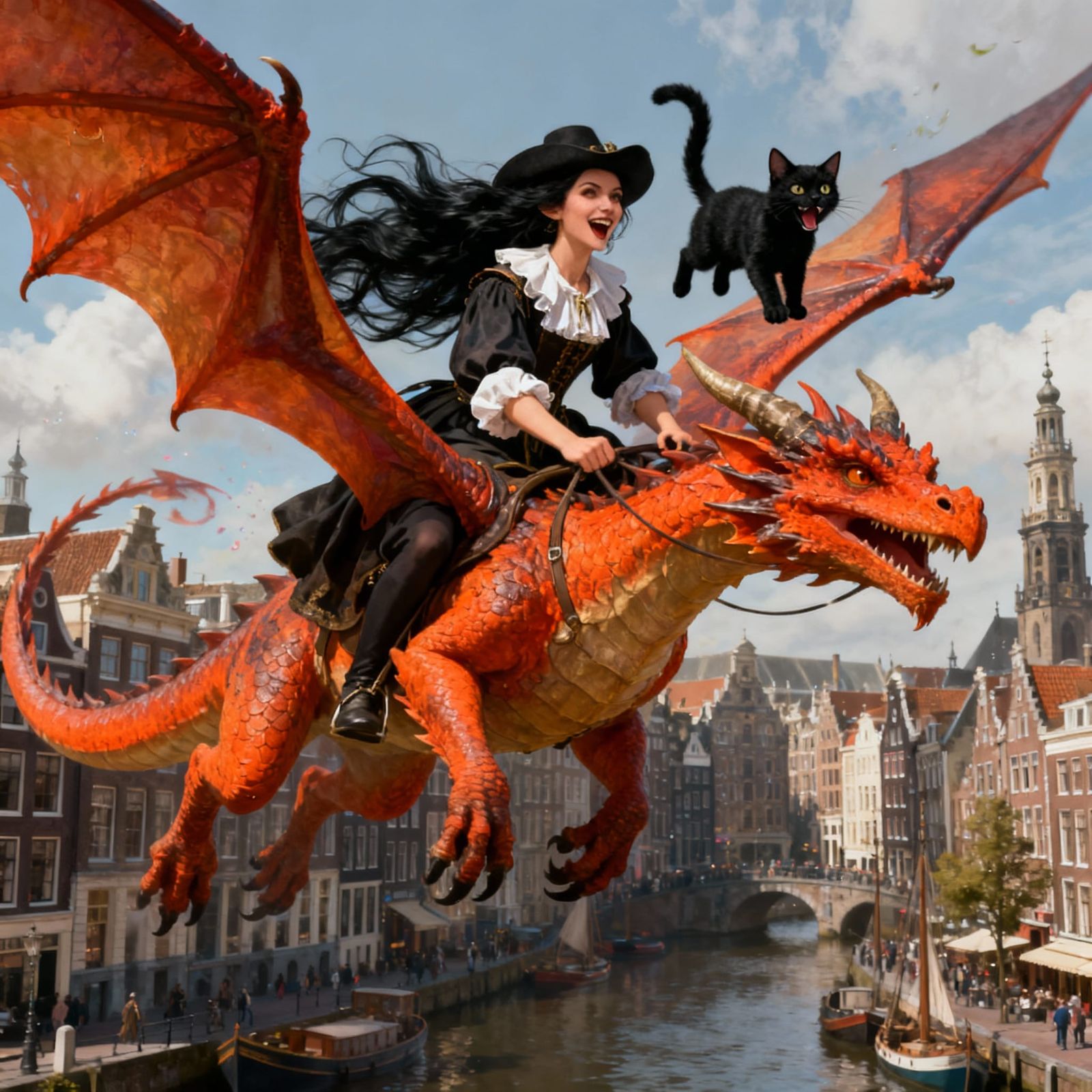 Dutch Woman Rides Orange Dragon Over Amsterdam