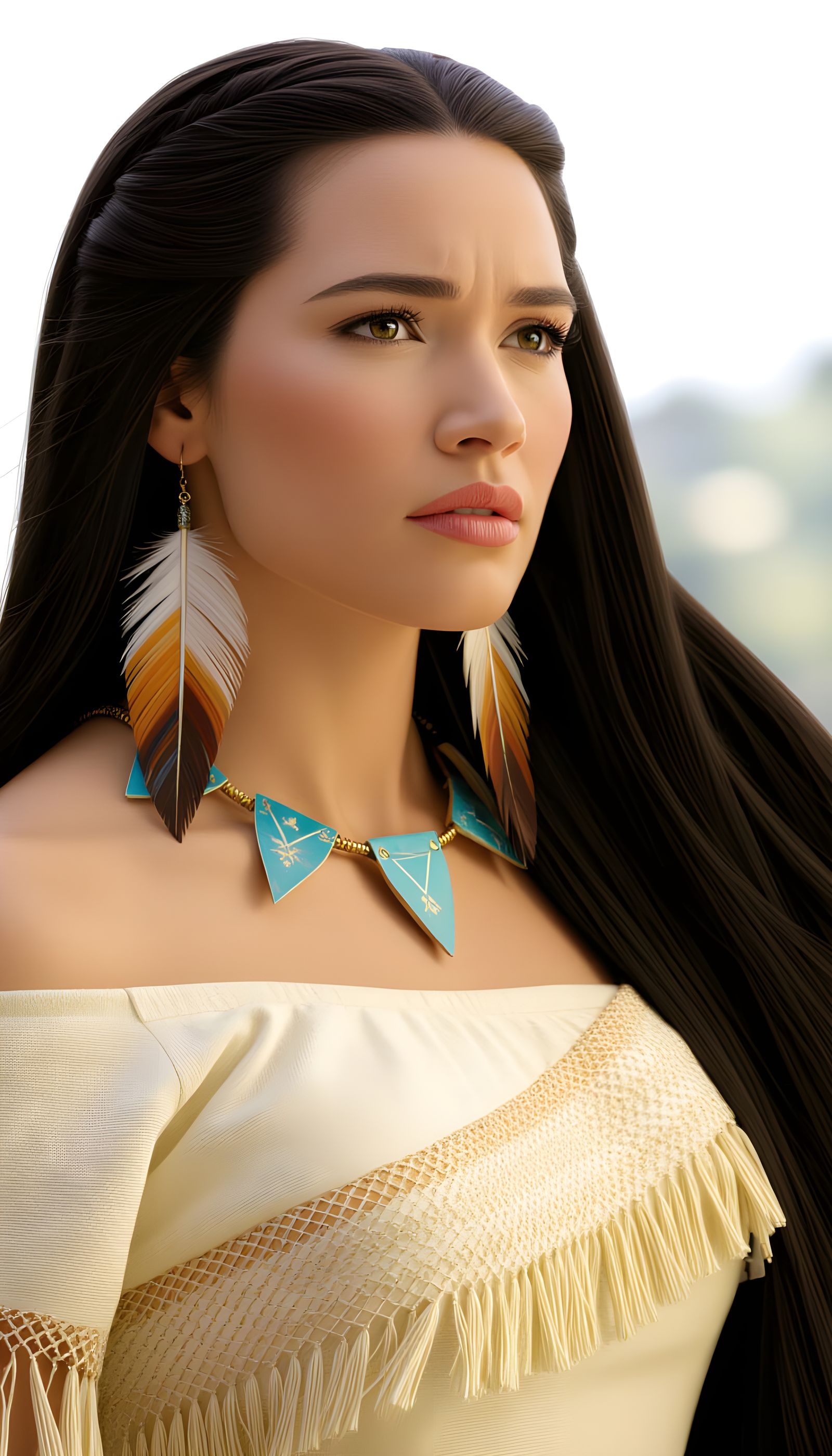 Pocahontas Portrait, Pixar Style, Cinematic Lighting