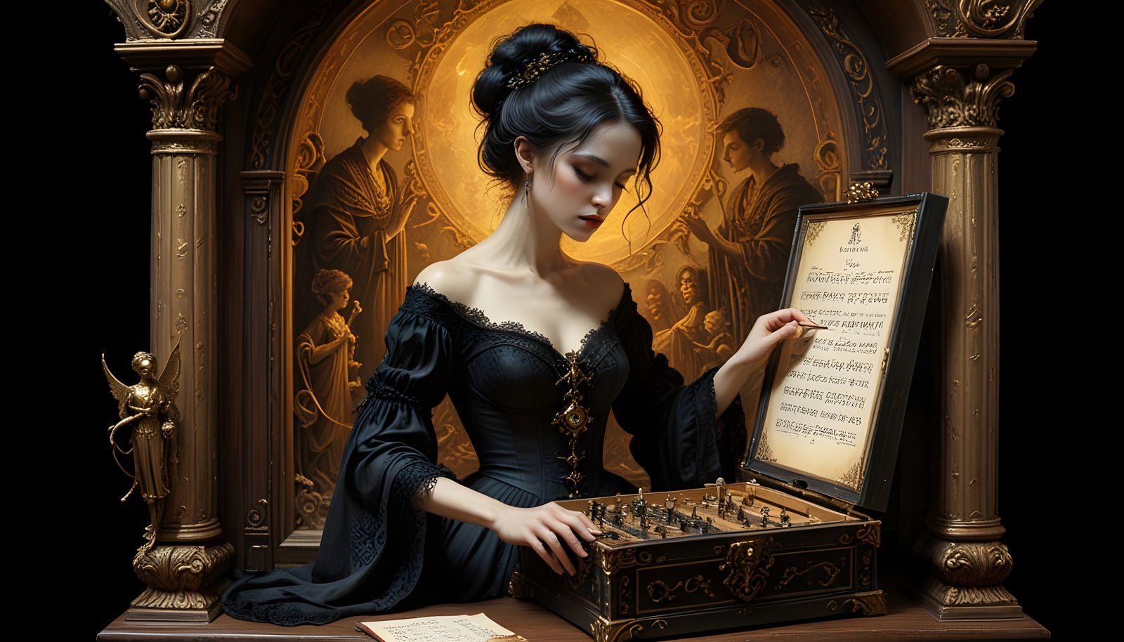 Gothic Vampiress Conducts an Eerie, Double-Exposed Orchestra...