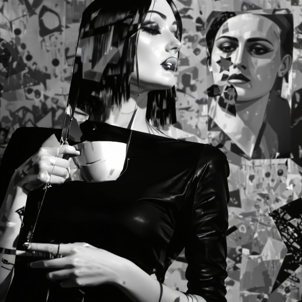 Goth Model in Abandoned House with Giant Dogs