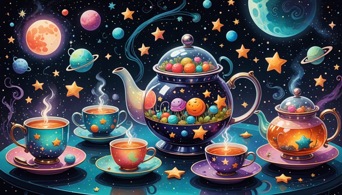 Whimsical Spacecore Tea Party in Floating Teapot