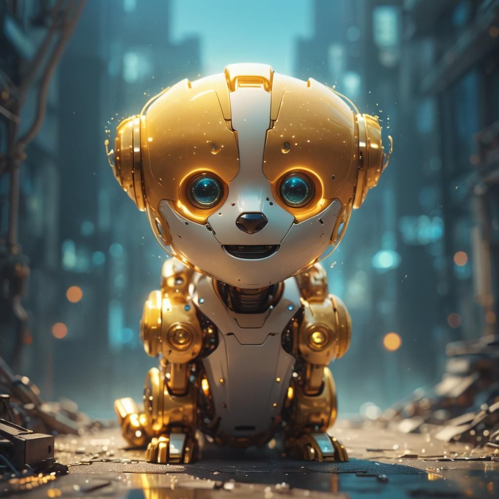 Humanoid Robot with Neon Reflection: Digital Illustration