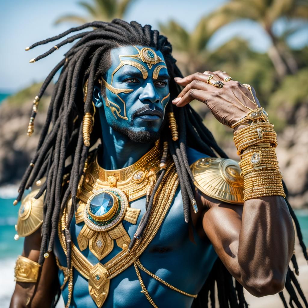 Feline Humanoid Before Golden Stargate, Professional Photogr...