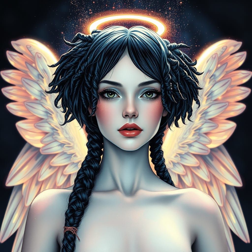 Ethereal Angelic Figure in Vivid Metallic Ink