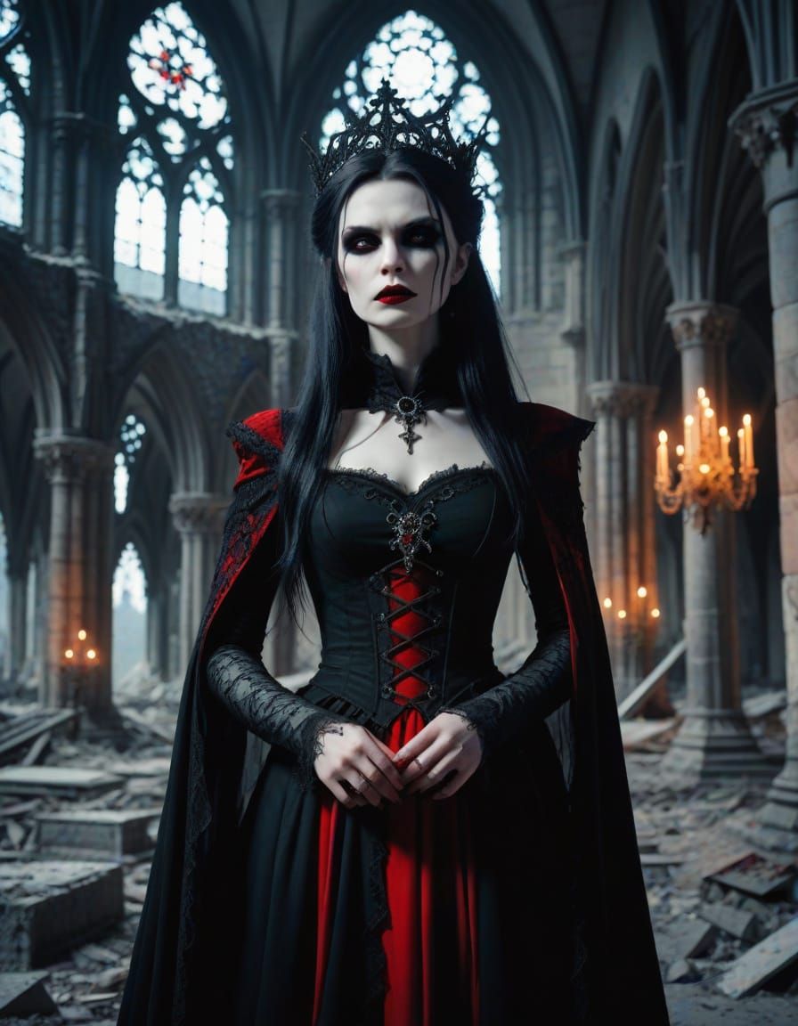 Gothic Vampire Queen in Ruined Cathedral