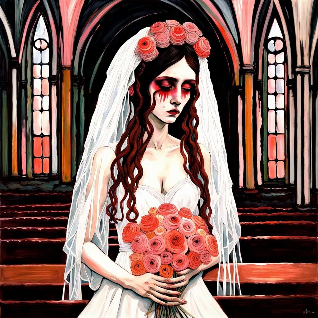 Vampire Bride Weeping: A Gouache Ethereal Masterpiece