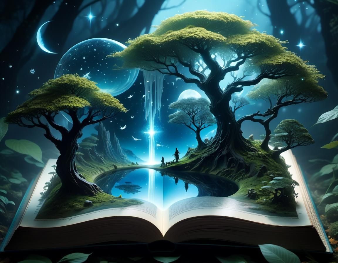 Fantasy World Emerges from Book: Digital Illustration