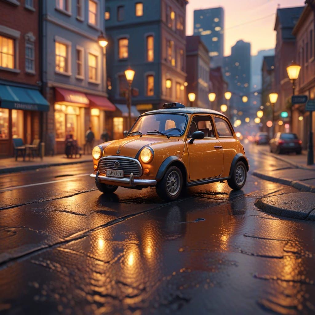 Detailed Miniature Cityscape in Golden Hour Lighting