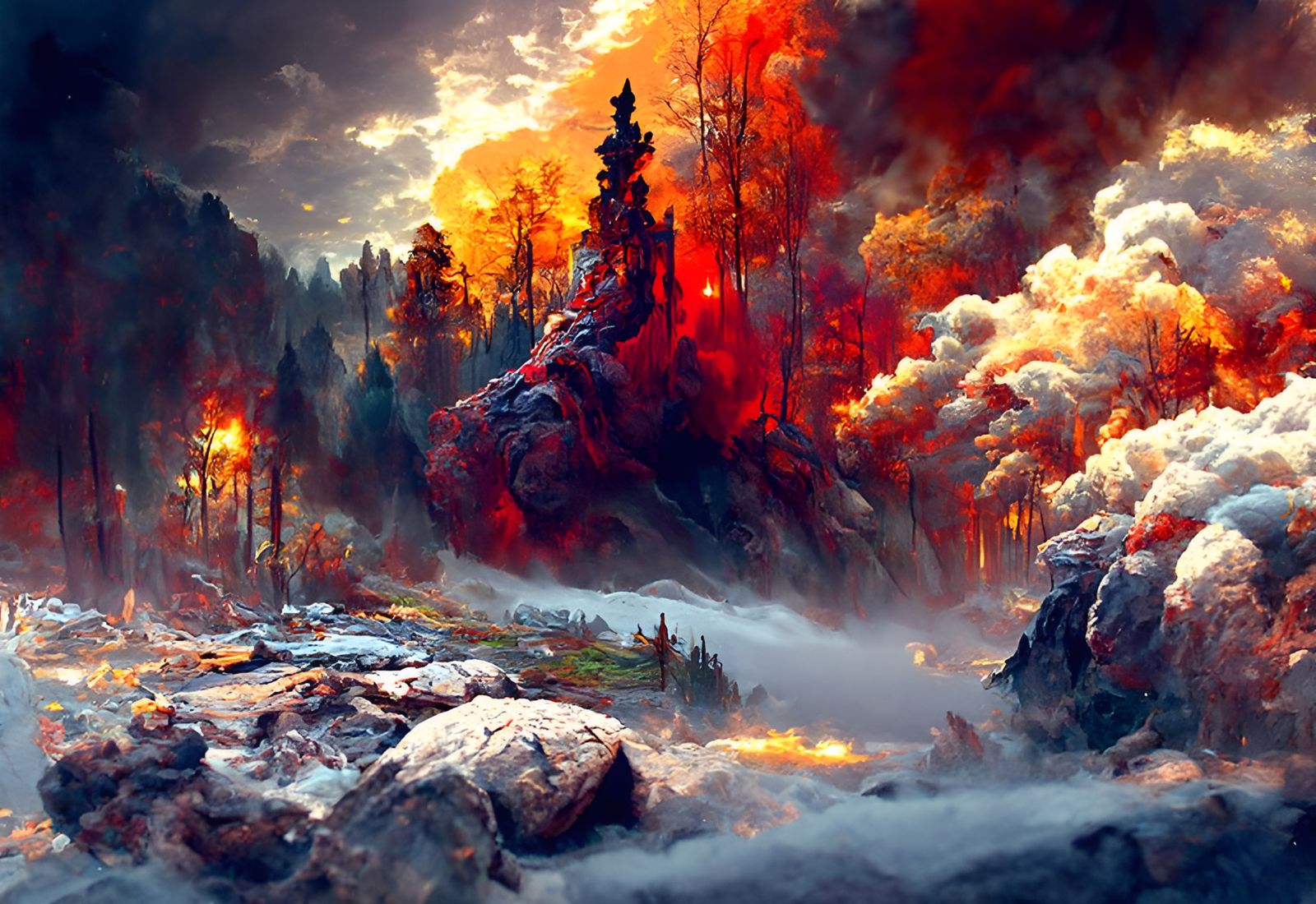 Inferno: Mountain Forest Fire Landscape