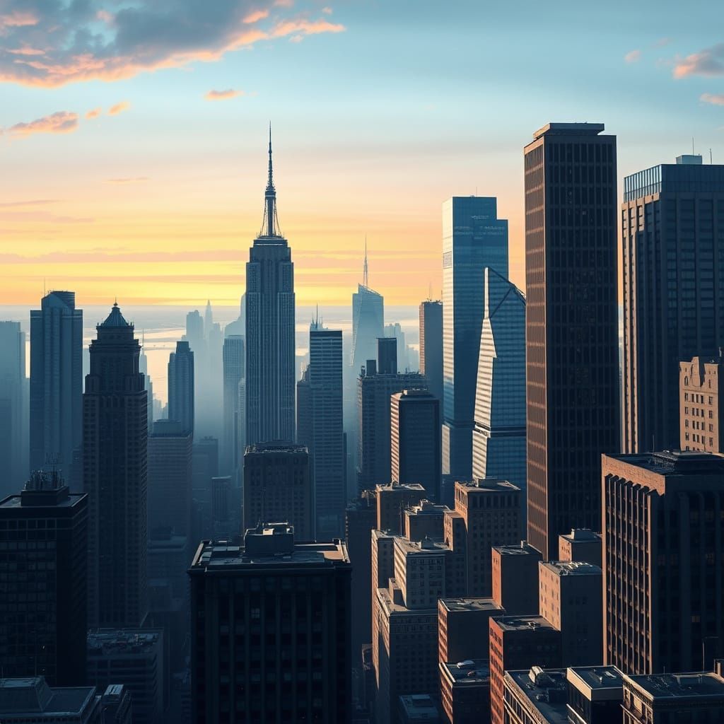 NYC Skyline in Grey, Blue, Silver Hues