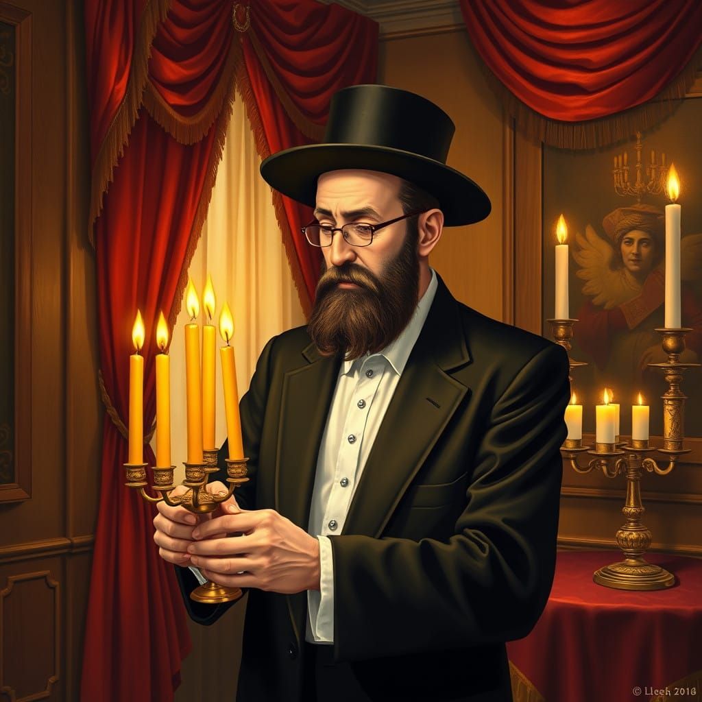 Haredi Man in Traditional Hanukkah Ceremony