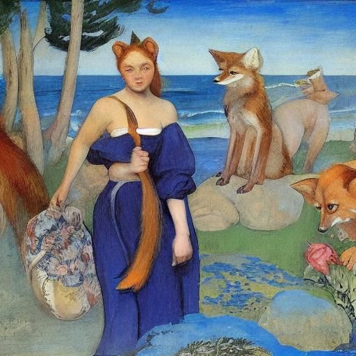 Foxes' Seaside Adventure: A Classical Illustration