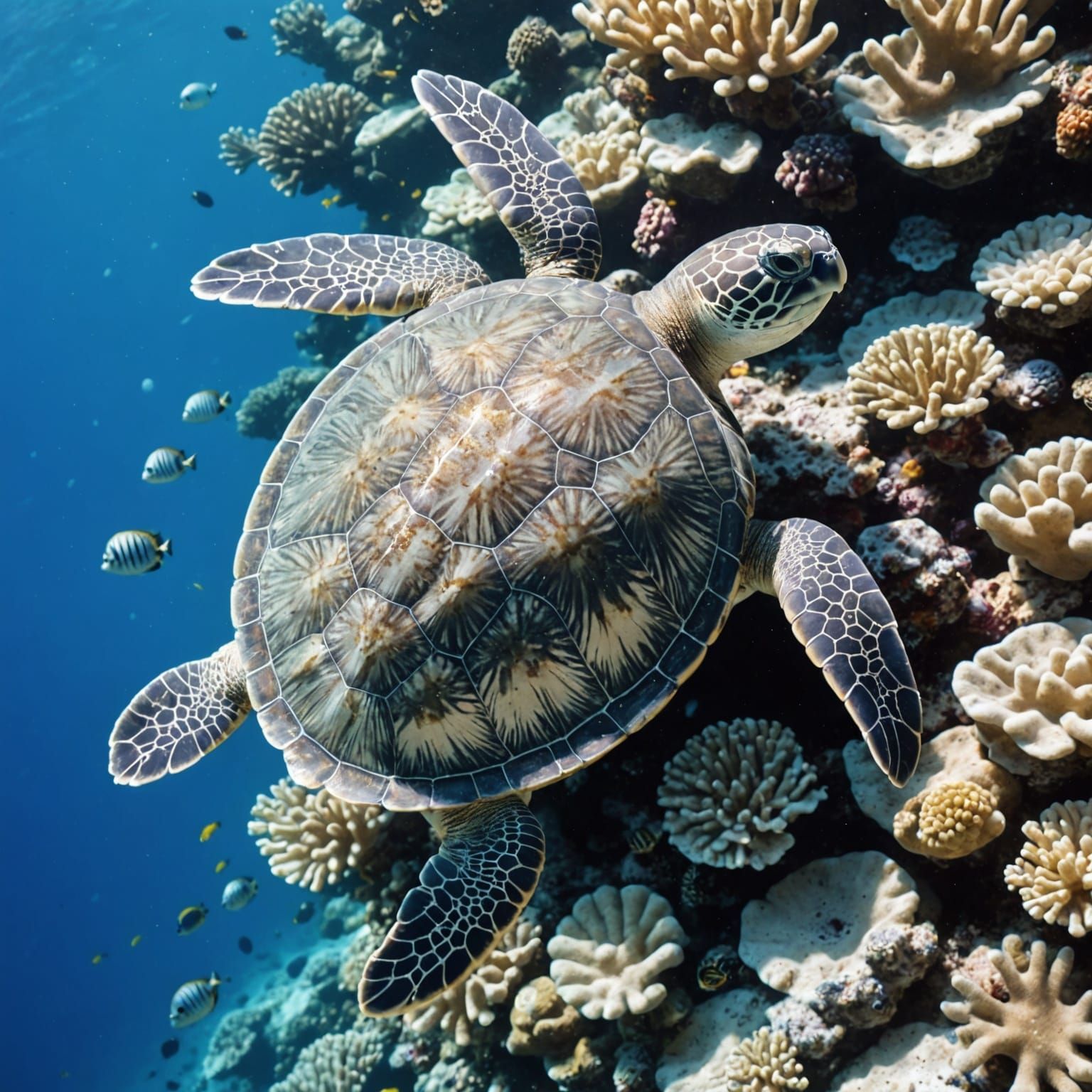 Turtle in Glittering Coral Reef