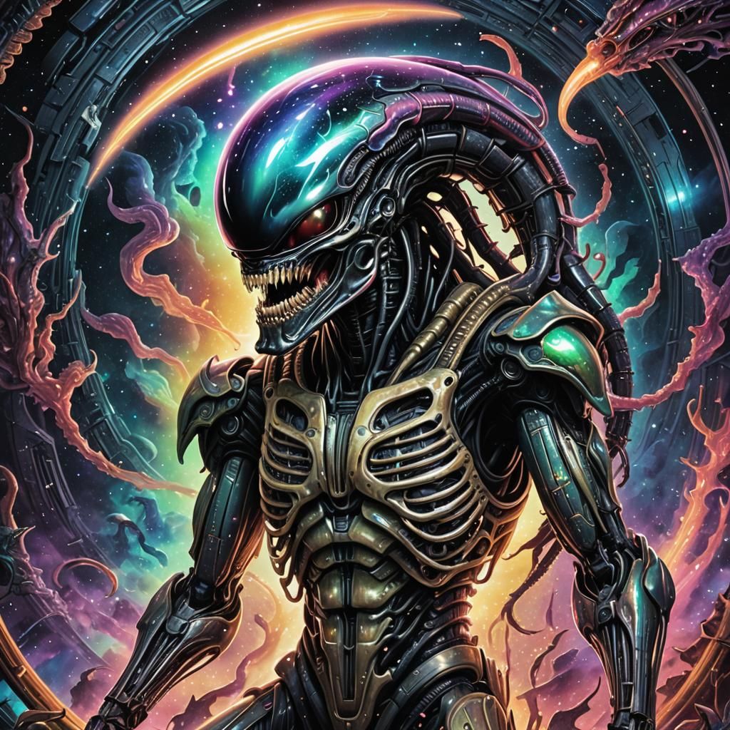 Astral Xenomorph Holographic Illustration in 8k
